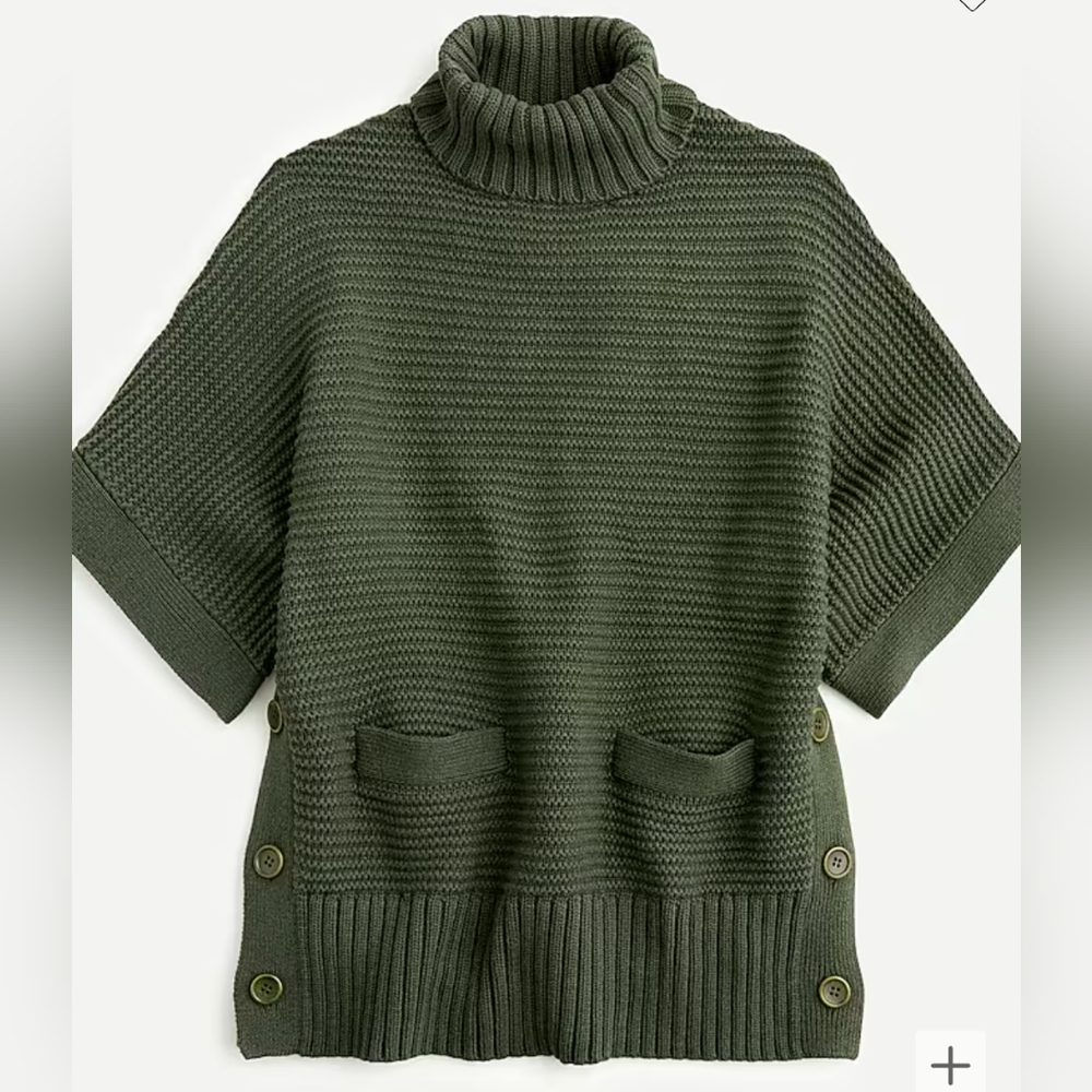 J Crew olive green poncho style turtleneck sweater size XXS cotton wool Blend